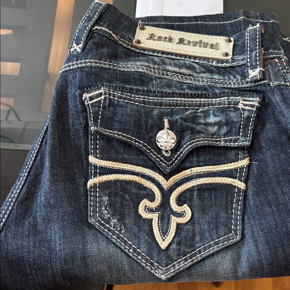 Rock Revival Women's Dark Blue Jeans with Embroidered Pocket